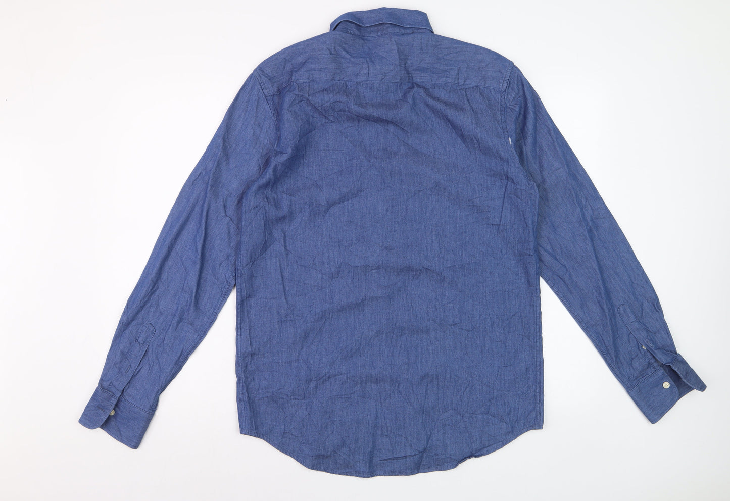 Zara Men's Blue Regular Fit Cotton Button-Down Long Sleeve Shirt M