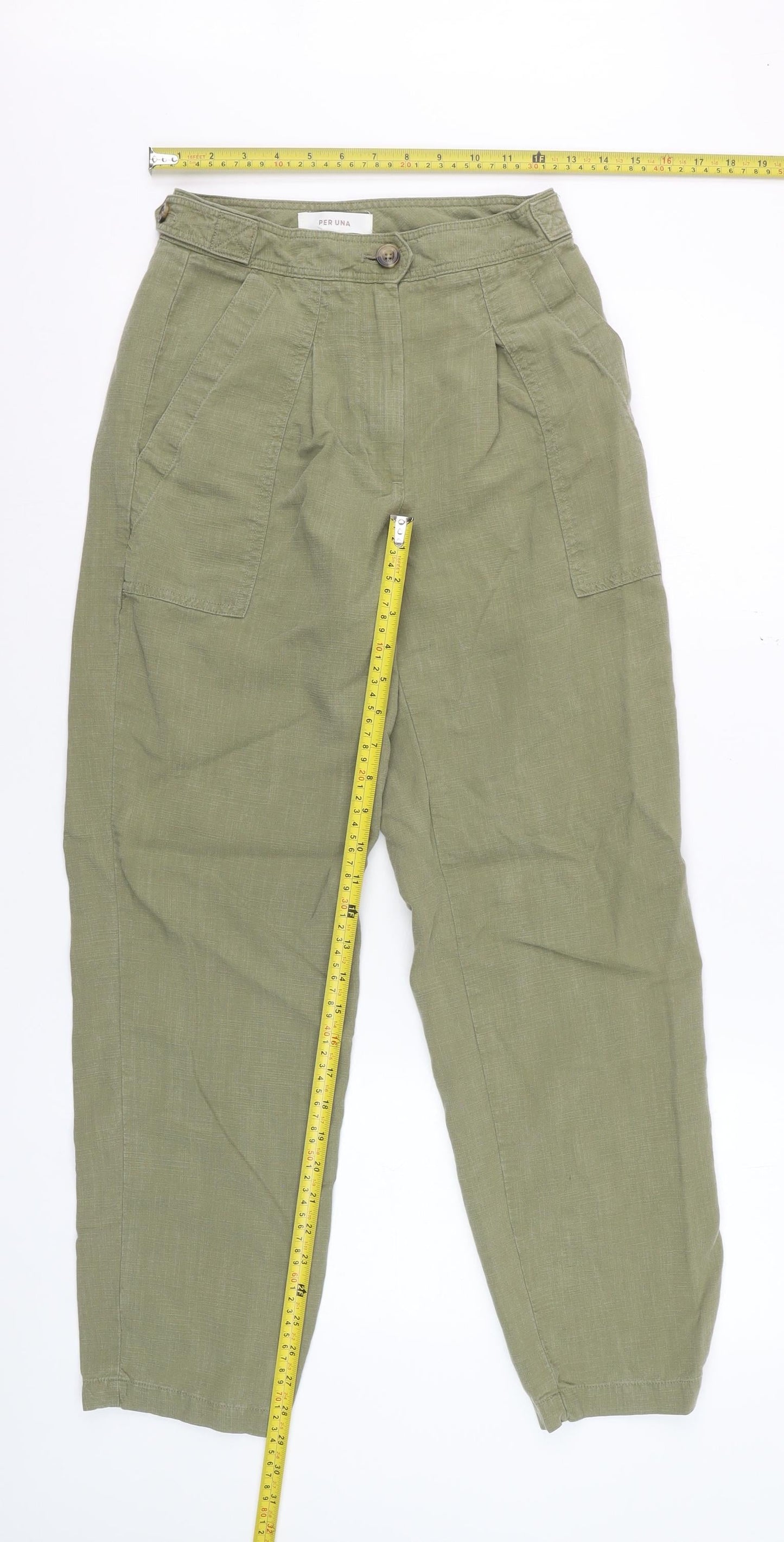 Marks and Spencer Per Una Women's Green Linen Blend Chino Trousers Size 6
