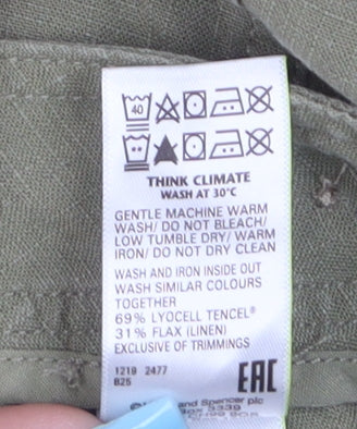 Marks and Spencer Per Una Women's Green Linen Blend Chino Trousers Size 6