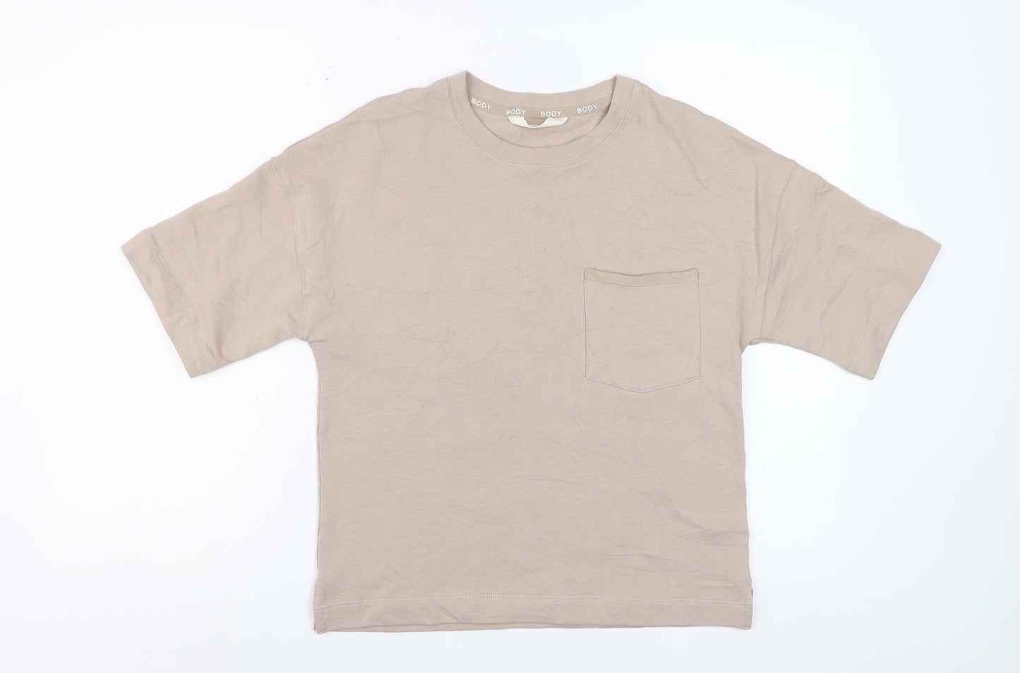 Marks and Spencer Women Beige Cotton Basic Crew Neck T-Shirt S
