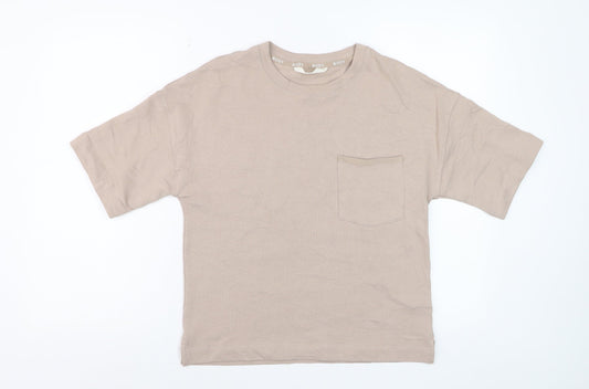 Marks and Spencer Women Beige Cotton Basic Crew Neck T-Shirt S