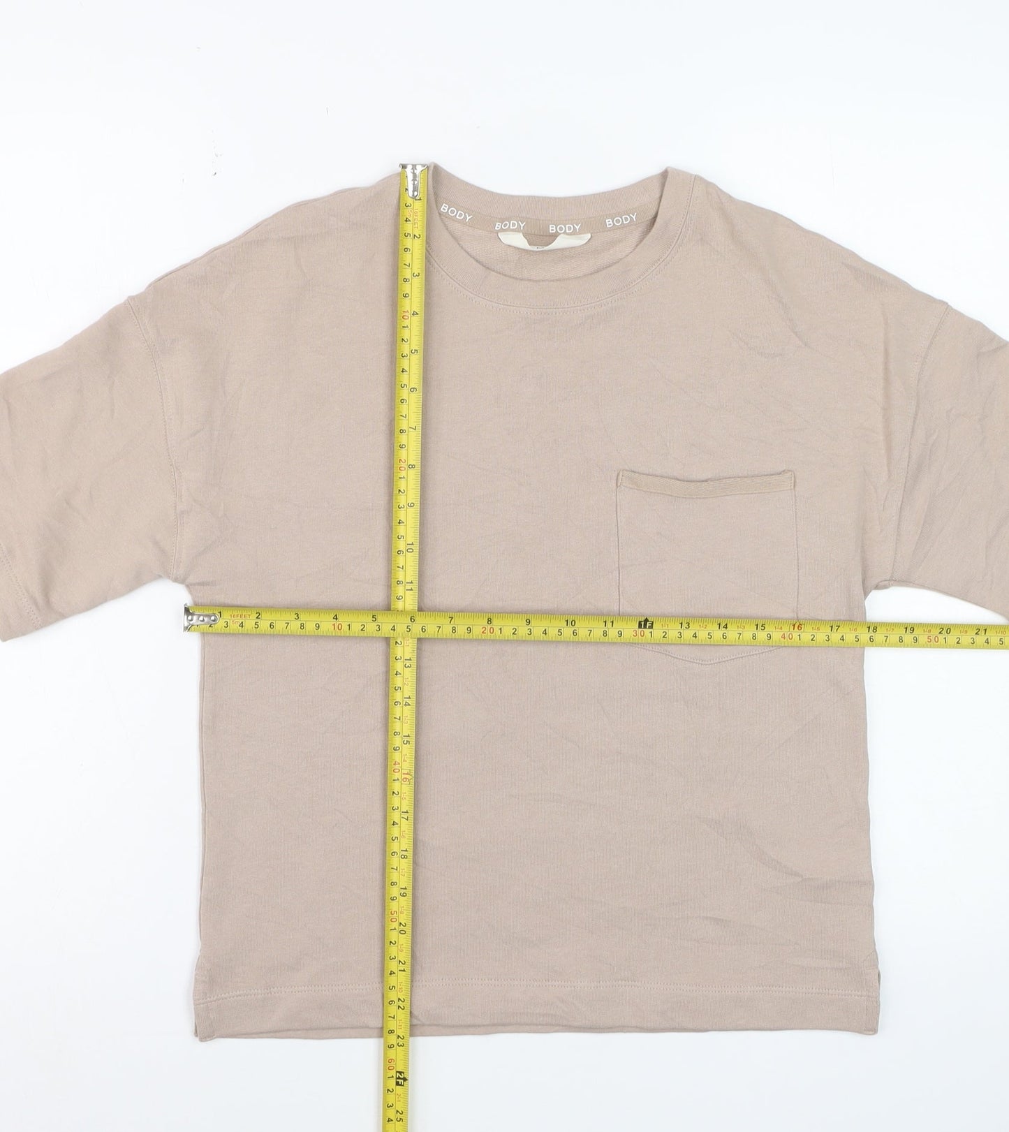 Marks and Spencer Women Beige Cotton Basic Crew Neck T-Shirt S