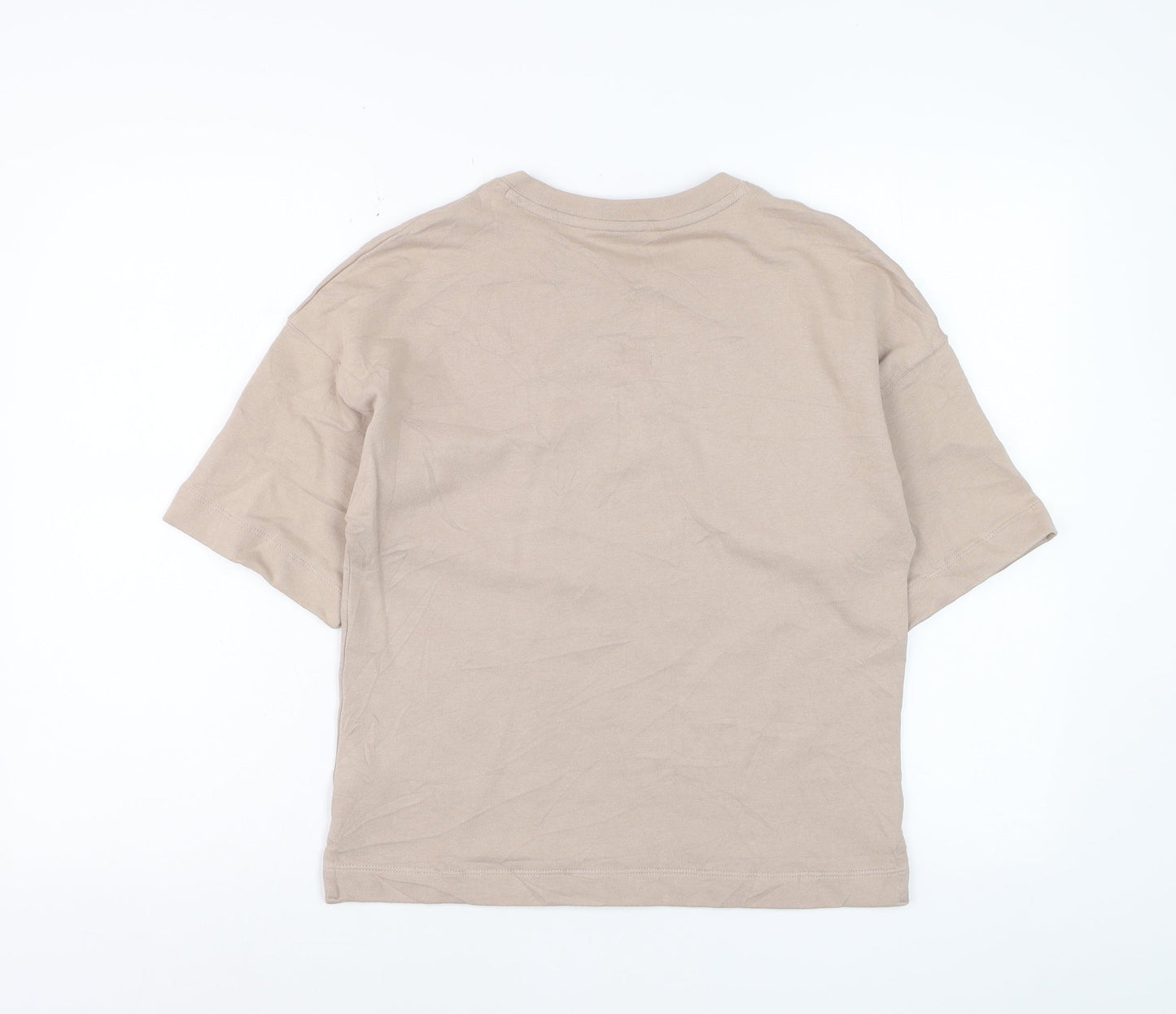 Marks and Spencer Women Beige Cotton Basic Crew Neck T-Shirt S