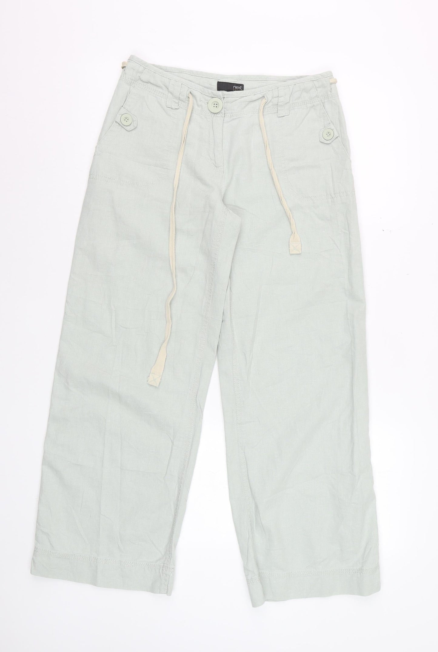 Next Petite Women’s Light Green Linen Blend Wide-Leg Trousers Size 8
