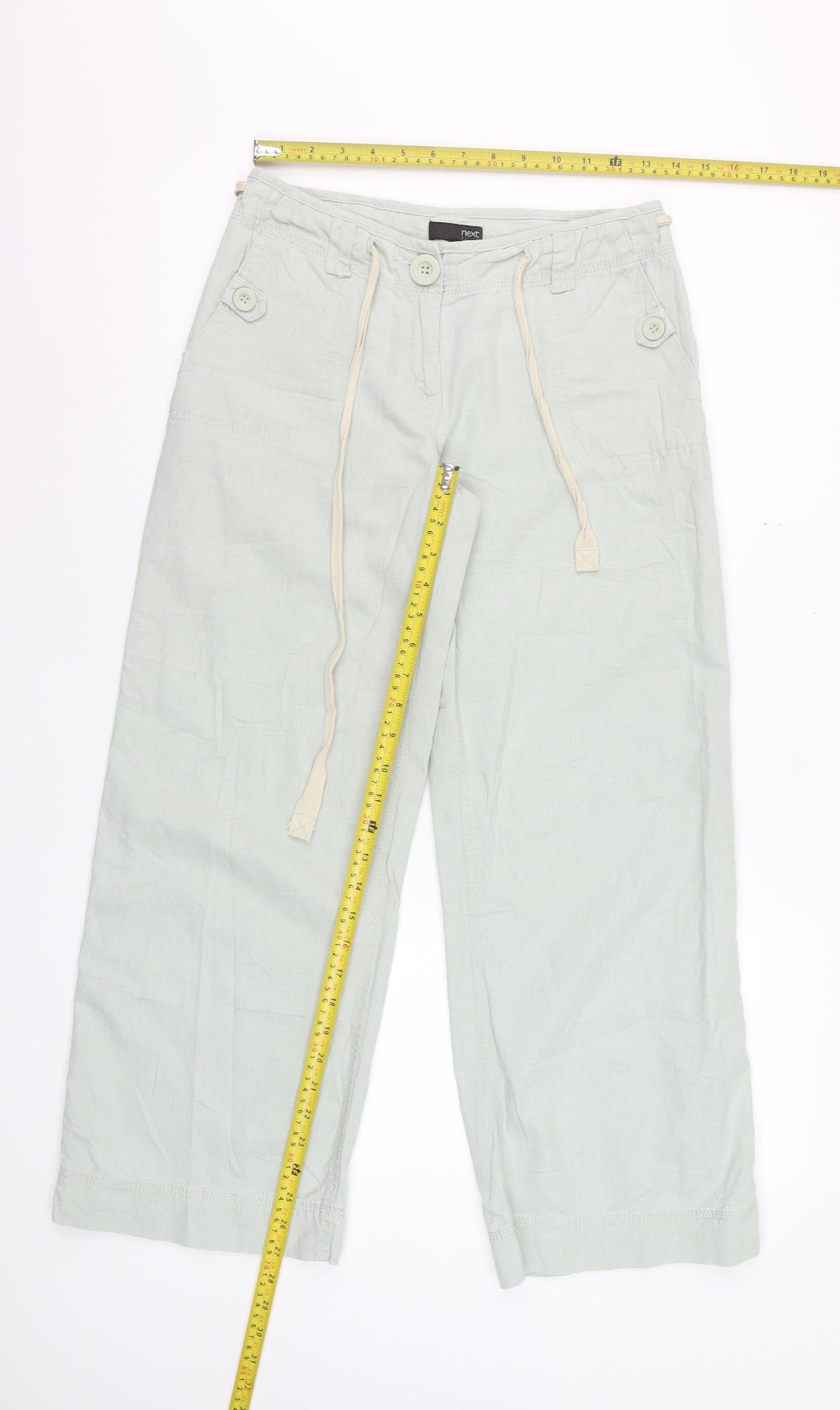 Next Petite Women’s Light Green Linen Blend Wide-Leg Trousers Size 8