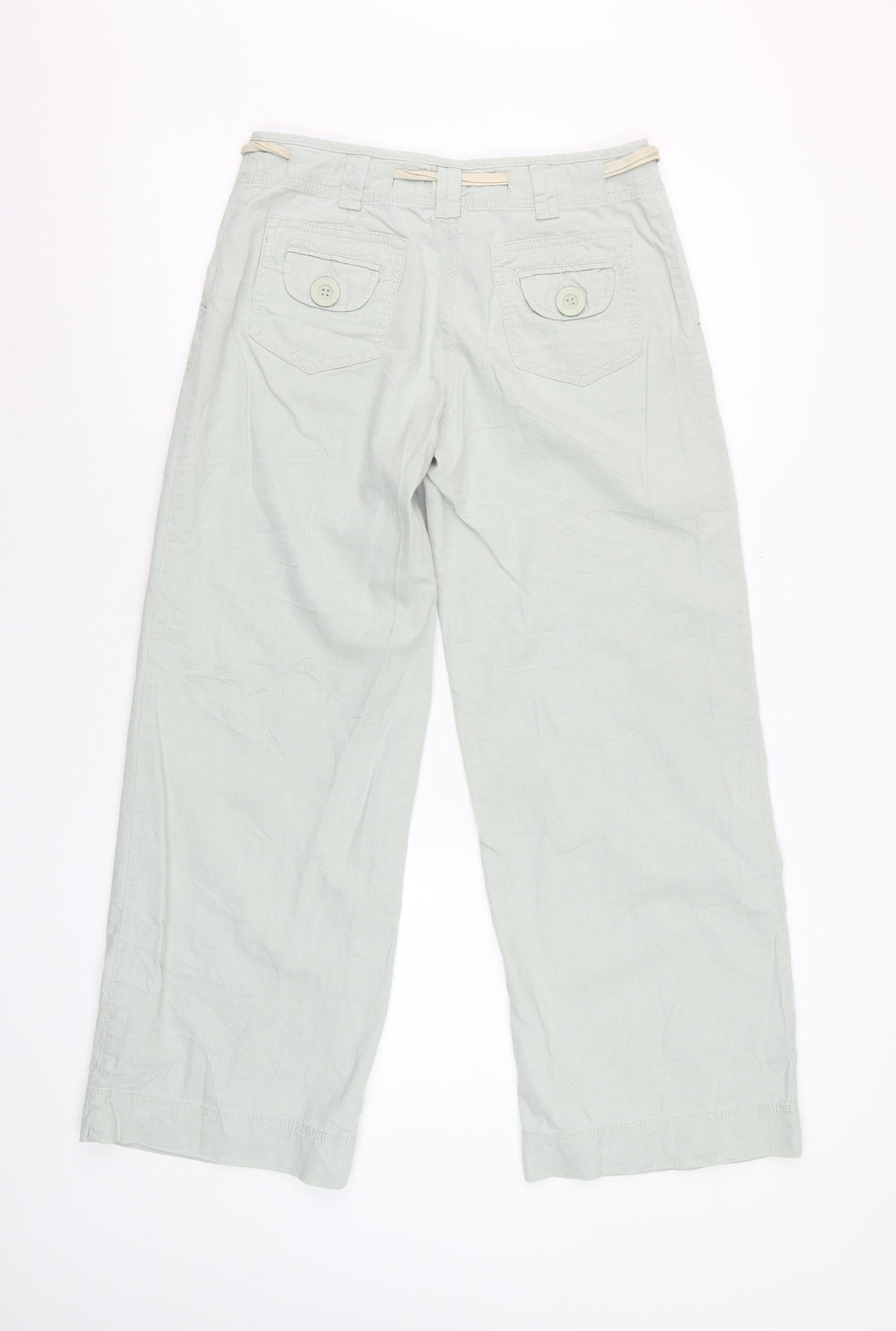 Next Petite Women’s Light Green Linen Blend Wide-Leg Trousers Size 8