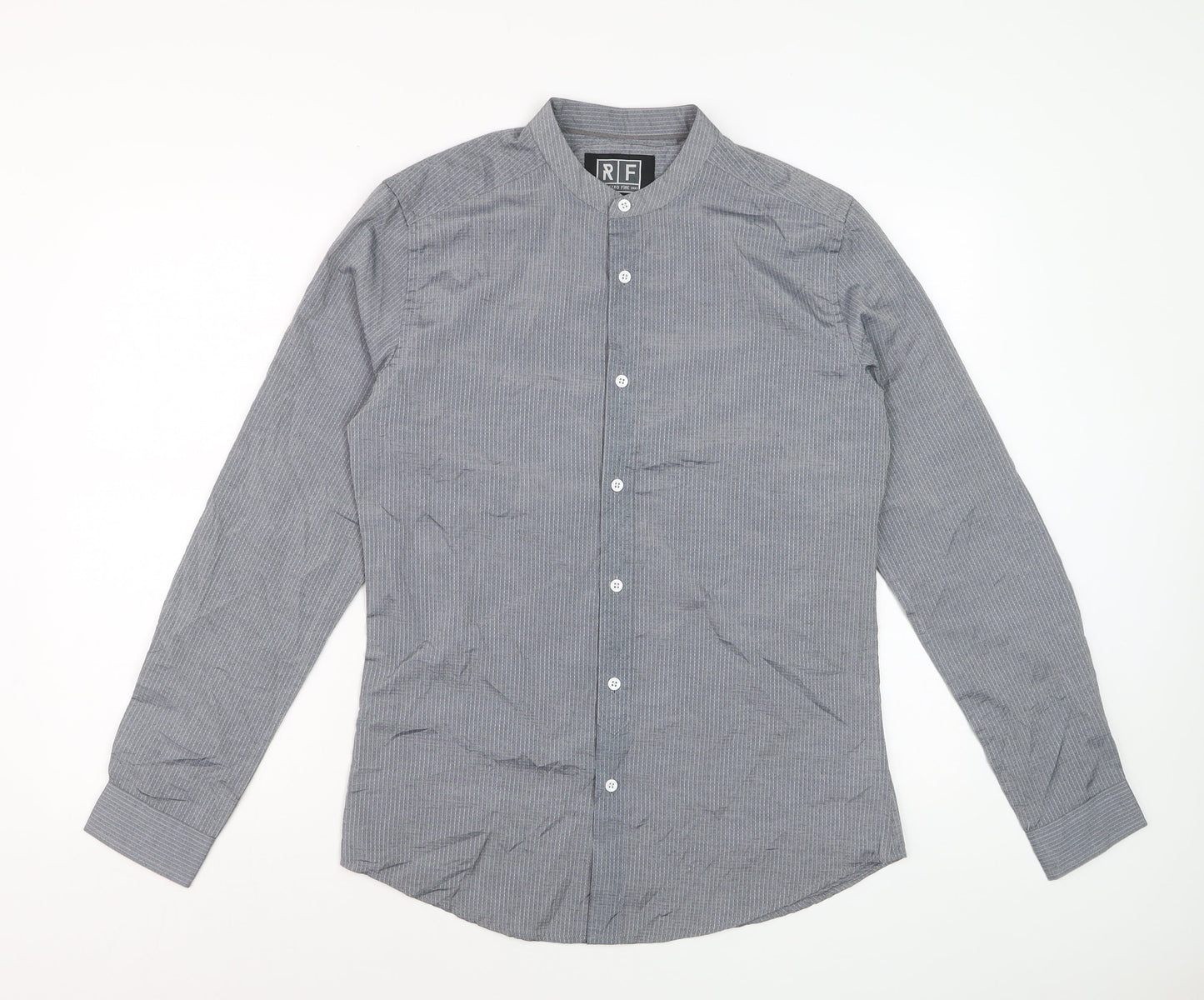 Retro Fire Men's Grey Collared Long Sleeve Formal Shirt Size S