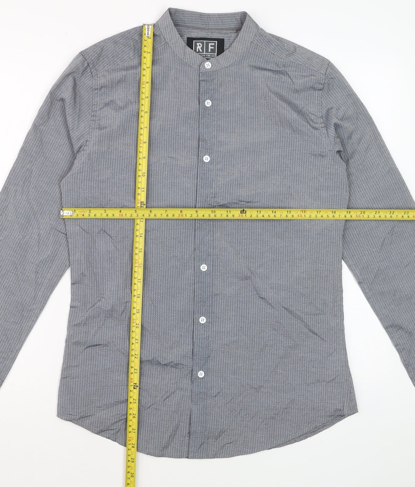 Retro Fire Men's Grey Collared Long Sleeve Formal Shirt Size S