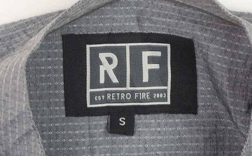 Retro Fire Men's Grey Collared Long Sleeve Formal Shirt Size S