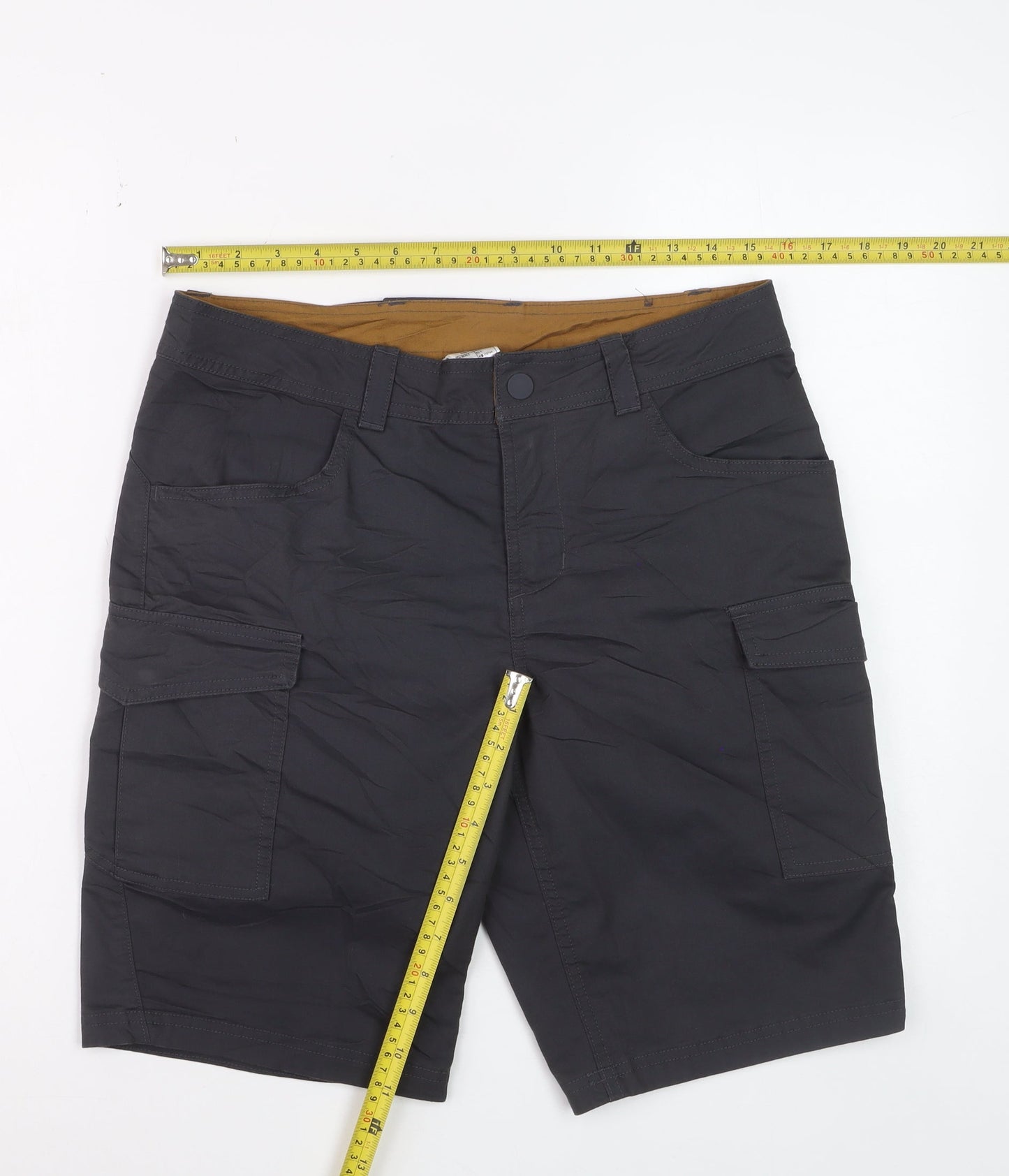 Decathlon Men's Black Cargo Shorts S Regular Fit Cotton Blend