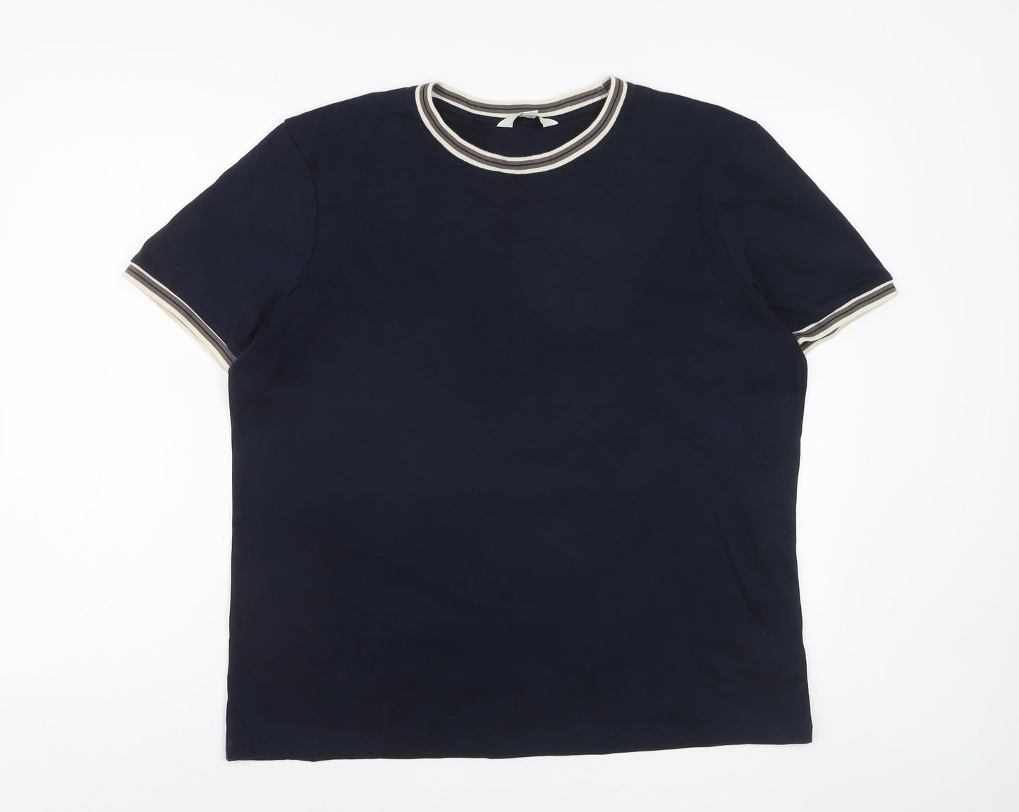 Marks and Spencer Men's Navy Blue Crew Neck Cotton T-Shirt Size L