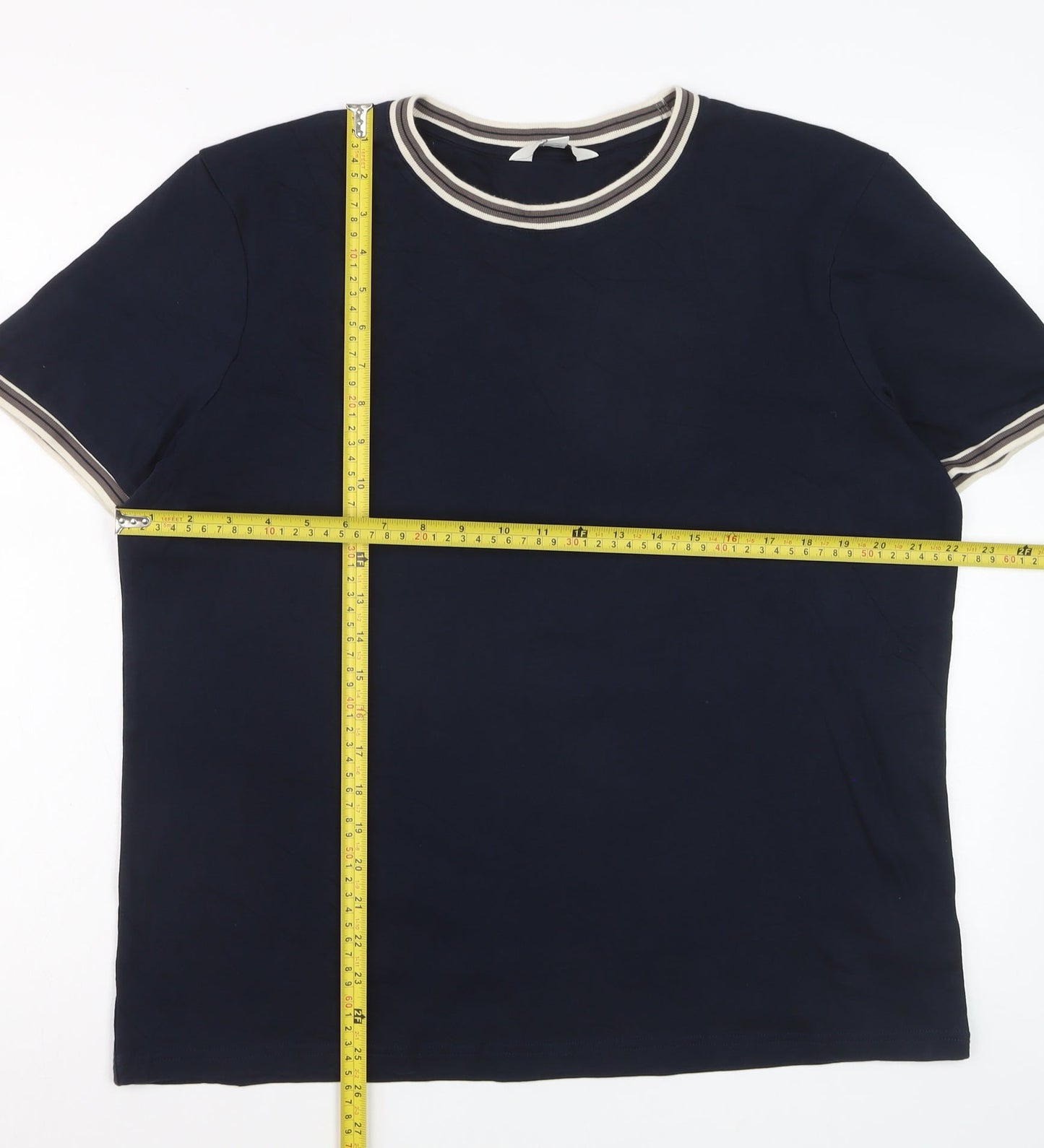 Marks and Spencer Men's Navy Blue Crew Neck Cotton T-Shirt Size L