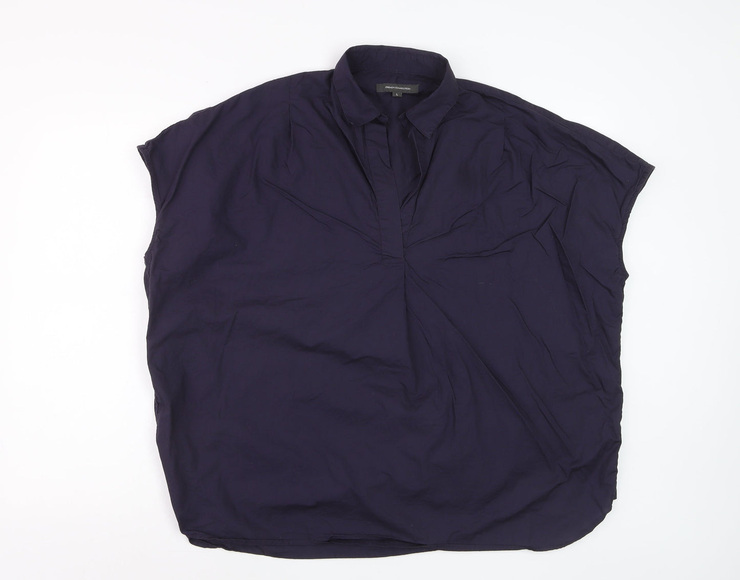 French Connection Women's Blue Cotton Collared Sleeveless Blouse L