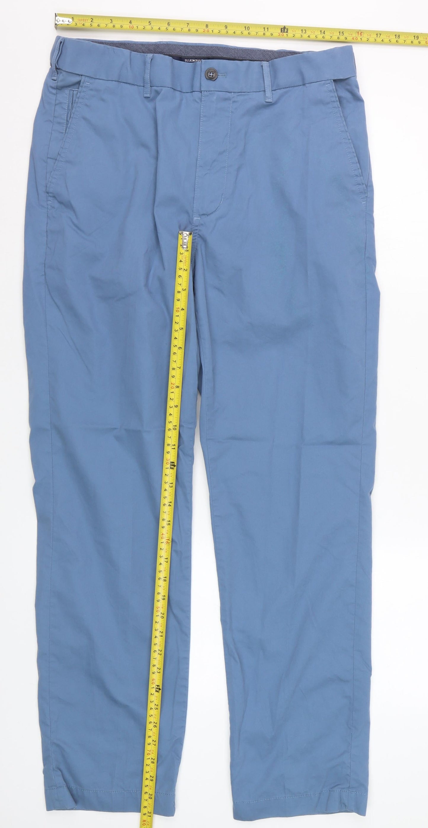 Marks and Spencer Men's Blue Chino Trousers 32W 31L Cotton Blend