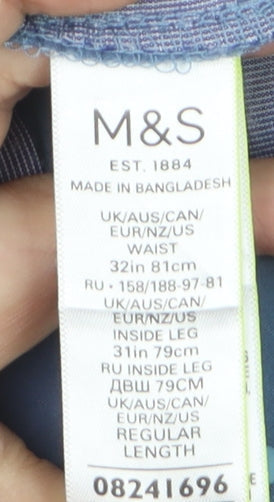 Marks and Spencer Men's Blue Chino Trousers 32W 31L Cotton Blend
