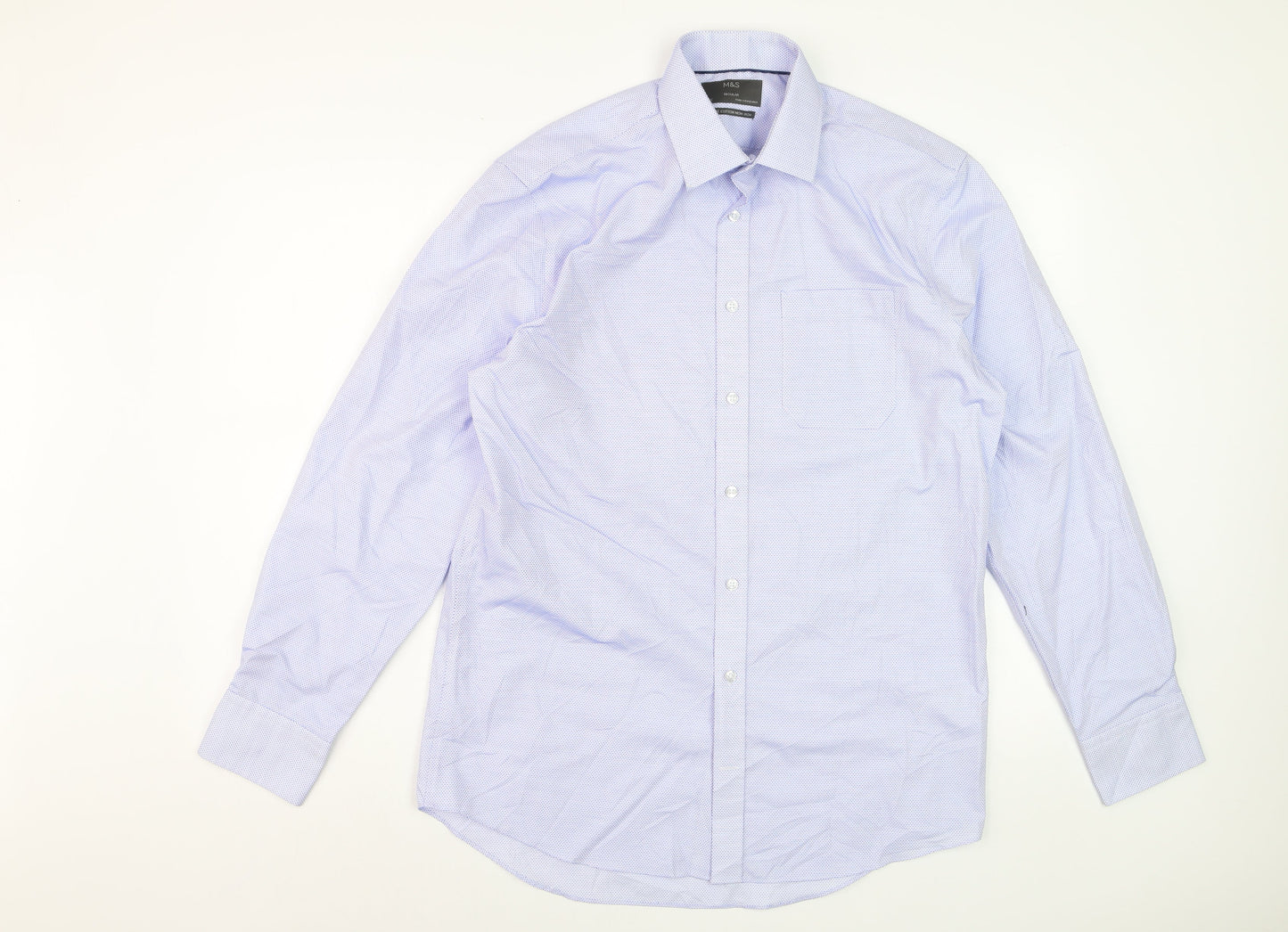 Marks and Spencer Men's Blue Regular Fit Pure Cotton Non-Iron Dress Shirt 15.5”