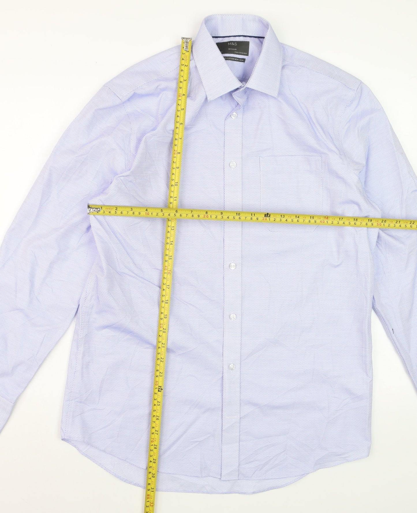 Marks and Spencer Men's Blue Regular Fit Pure Cotton Non-Iron Dress Shirt 15.5”