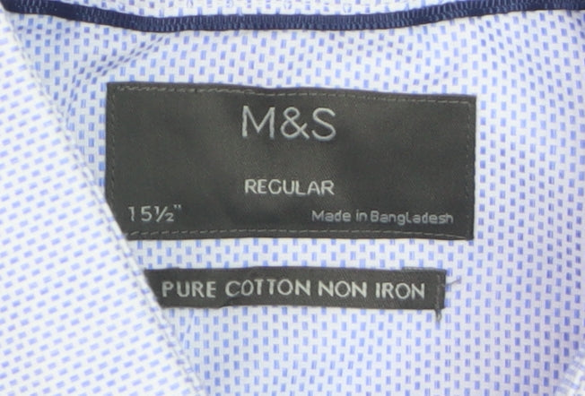 Marks and Spencer Men's Blue Regular Fit Pure Cotton Non-Iron Dress Shirt 15.5”