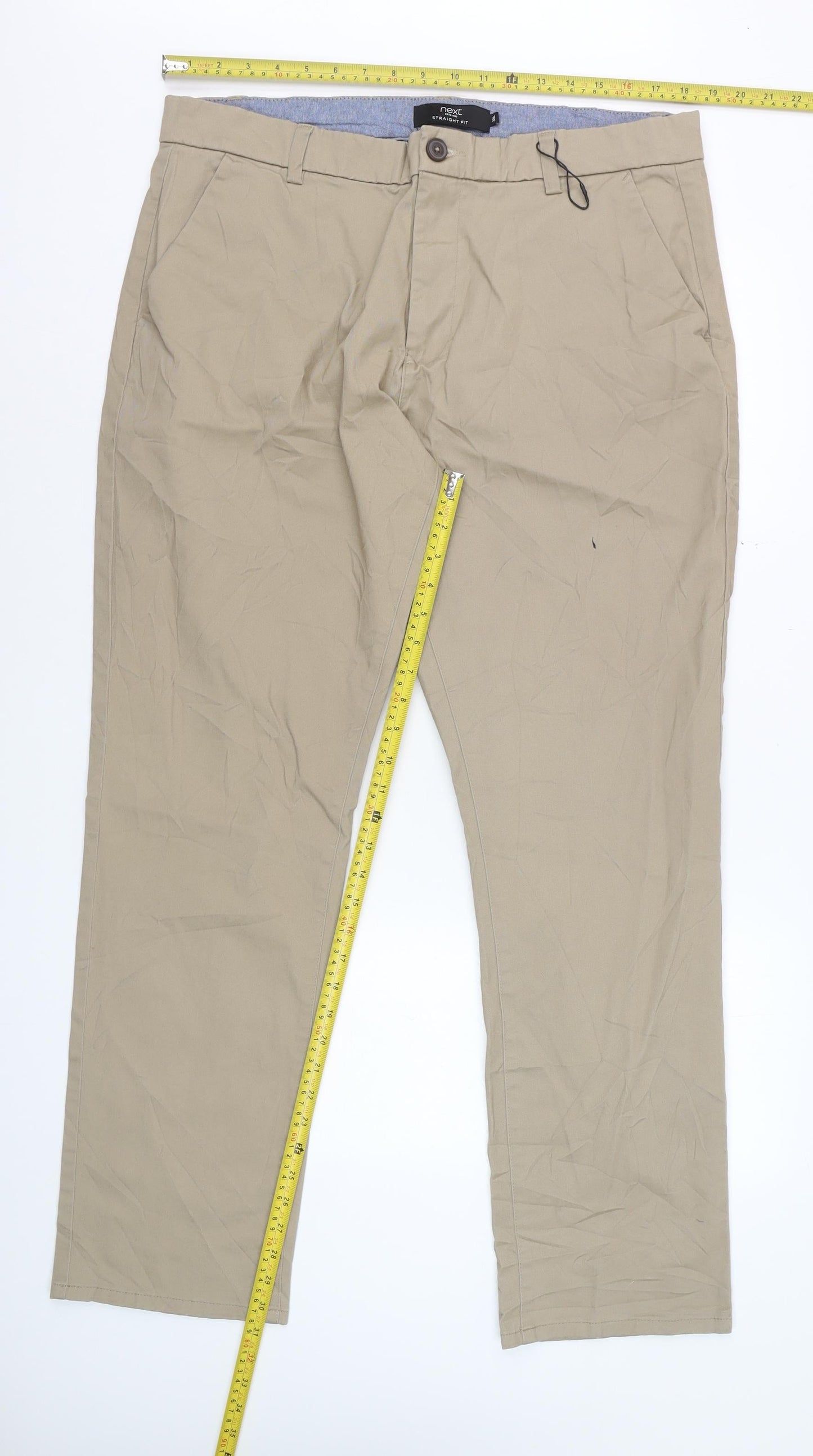 Next Men Beige Chino Straight Leg Trousers 38in Waist 33in Leg