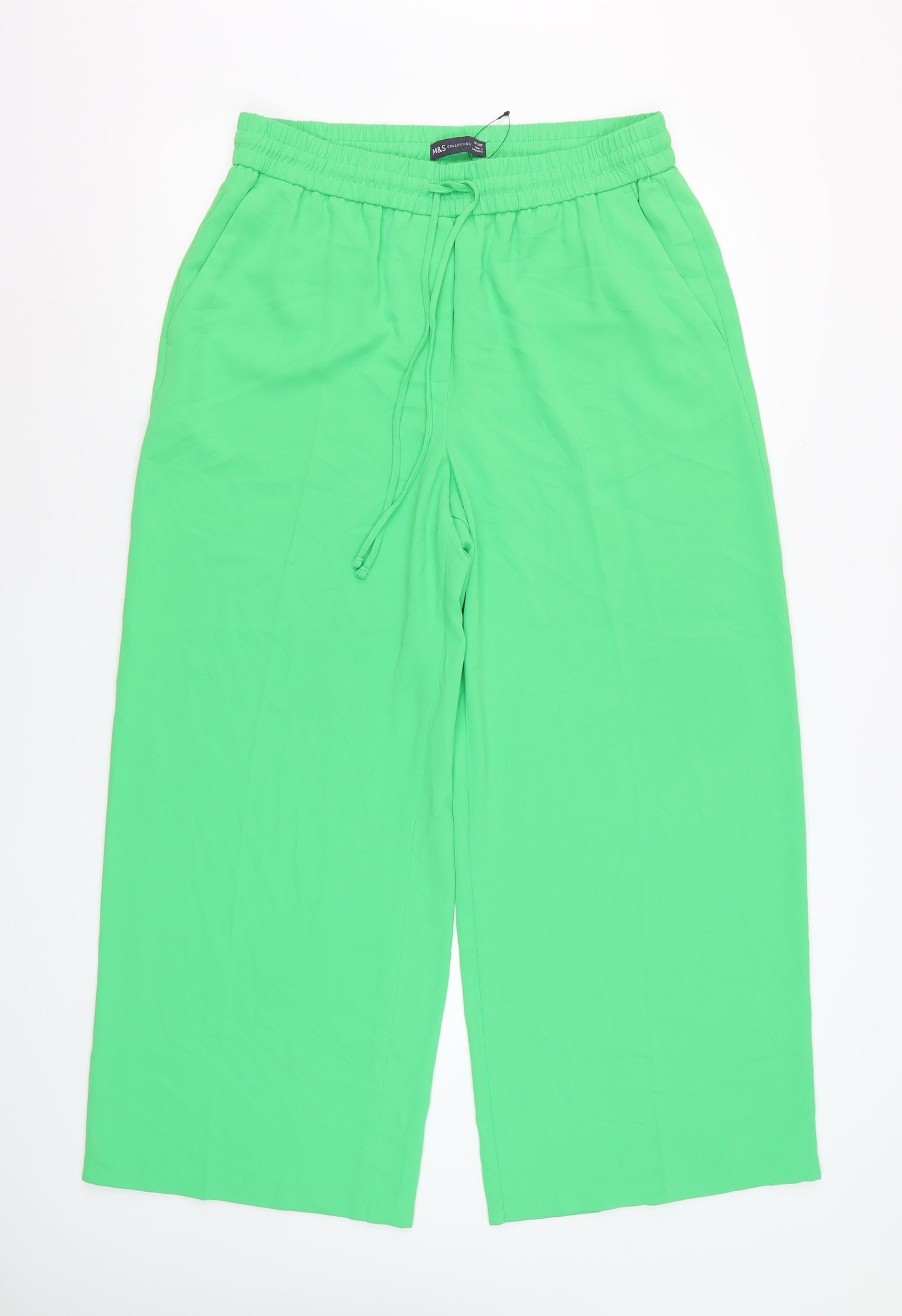 Marks and Spencer Womens Green Wide-Leg Cropped Trousers Size 14