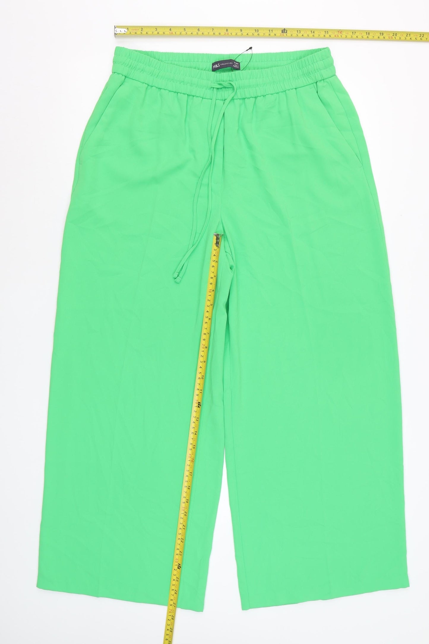 Marks and Spencer Womens Green Wide-Leg Cropped Trousers Size 14