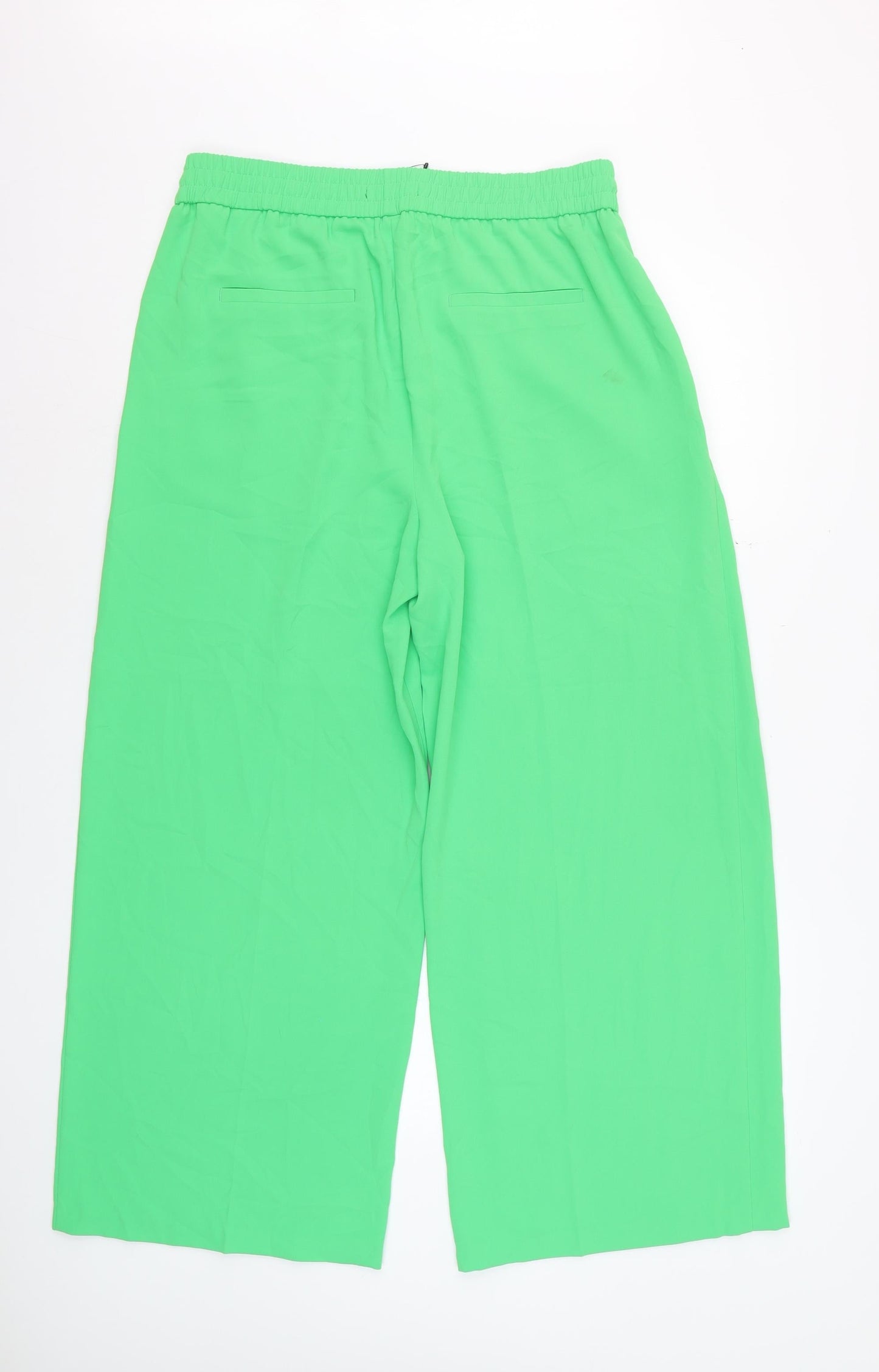 Marks and Spencer Womens Green Wide-Leg Cropped Trousers Size 14