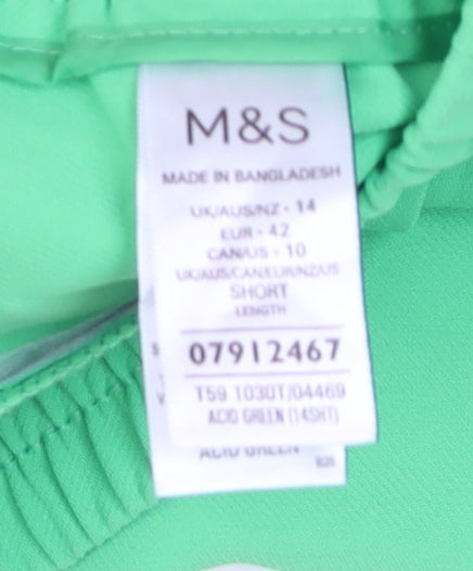 Marks and Spencer Womens Green Wide-Leg Cropped Trousers Size 14