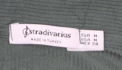 Stradivarius Women Green Cropped Collared Long Sleeve Top Size 12