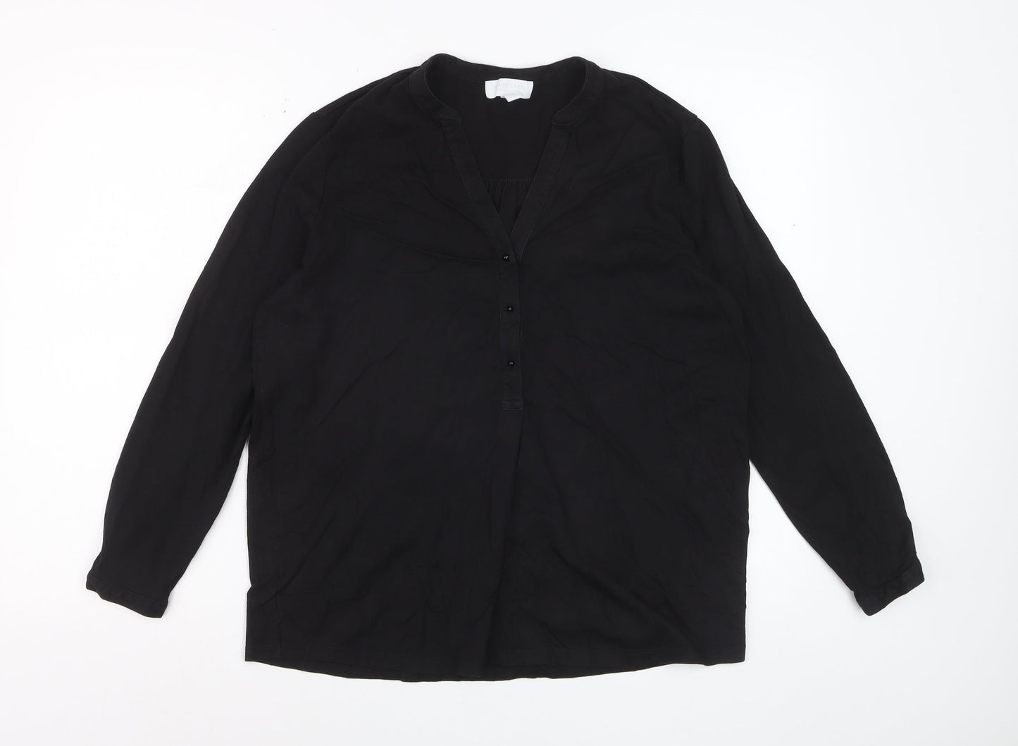 The White Company Women’s Black Long Sleeve V-Neck Blouse UK14