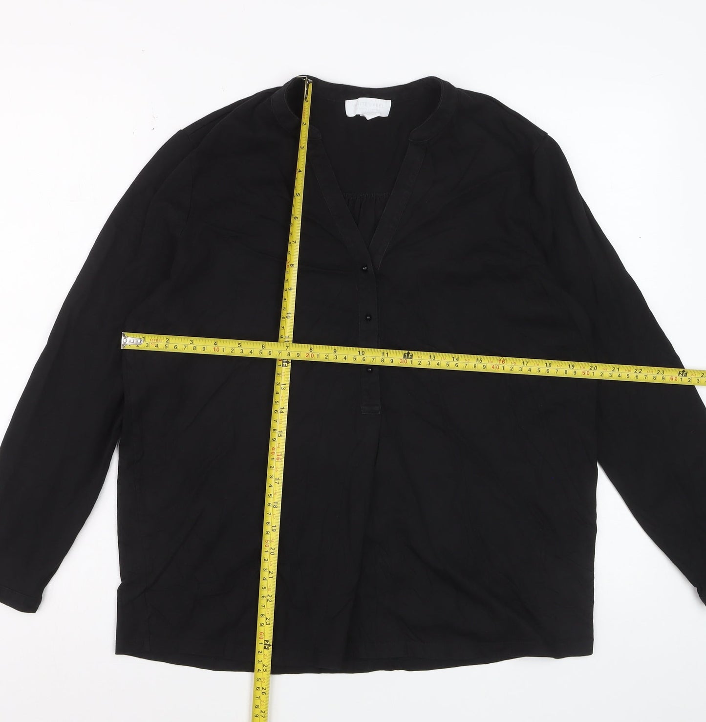 The White Company Women’s Black Long Sleeve V-Neck Blouse UK14