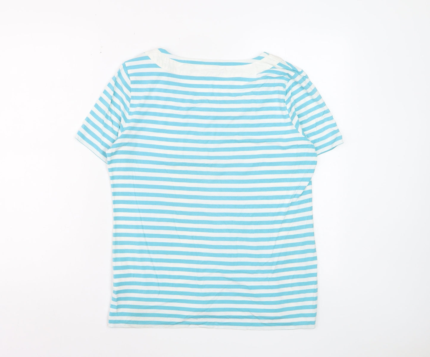 Jaeger Women Blue Striped Short Sleeve Scoop Neck T-Shirt L