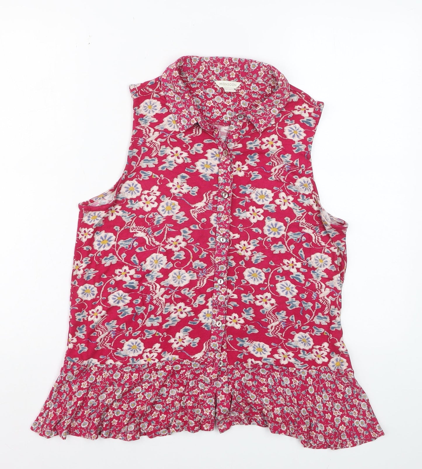 Monsoon Women Pink Floral Sleeveless Tunic Blouse Size 12