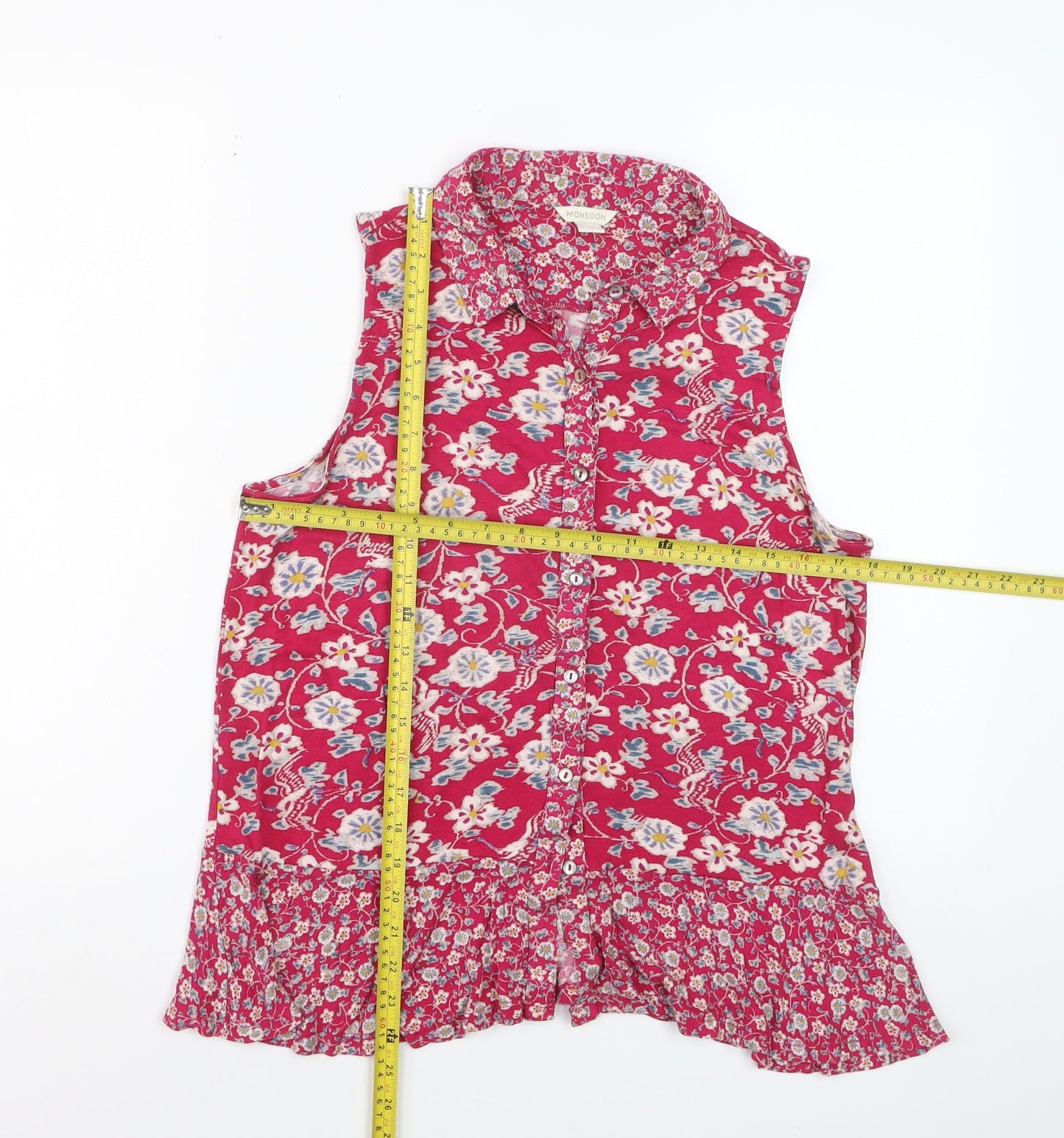 Monsoon Women Pink Floral Sleeveless Tunic Blouse Size 12