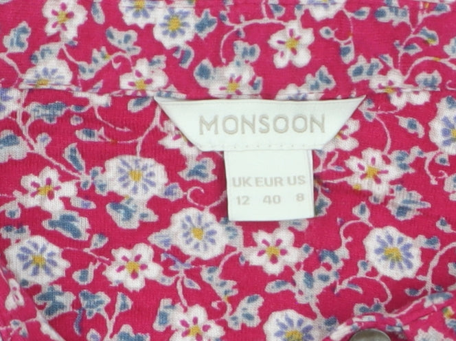 Monsoon Women Pink Floral Sleeveless Tunic Blouse Size 12