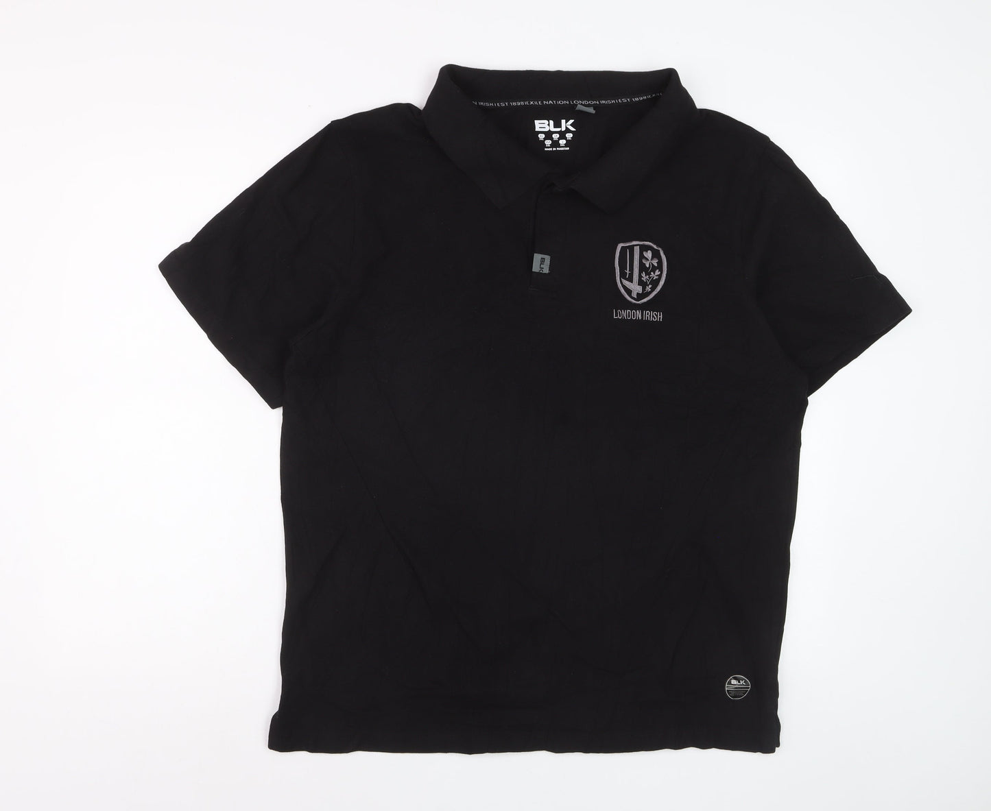 BLK London Irish Black Cotton Polo Shirt Men 3XL Short Sleeve Rugby