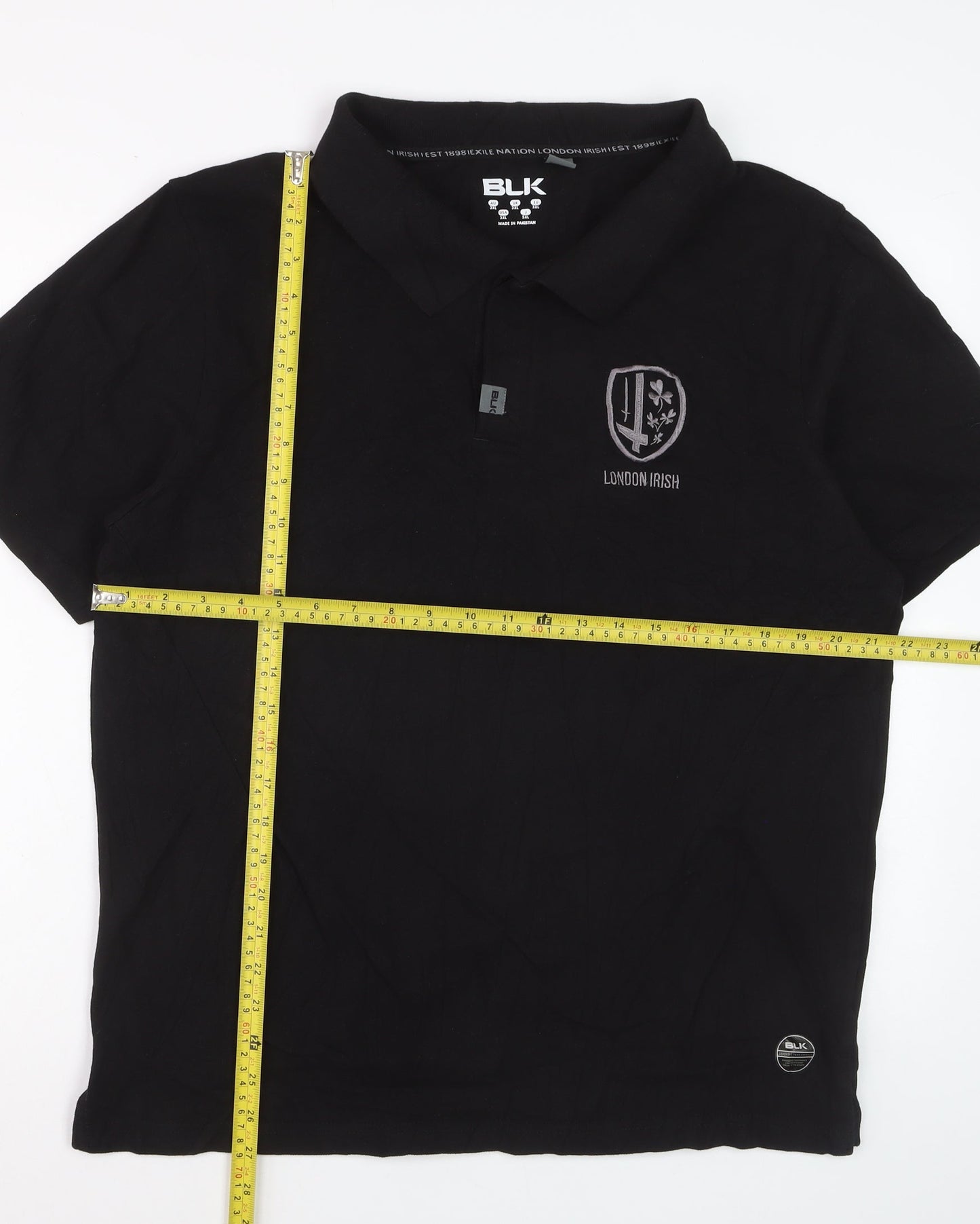 BLK London Irish Black Cotton Polo Shirt Men 3XL Short Sleeve Rugby
