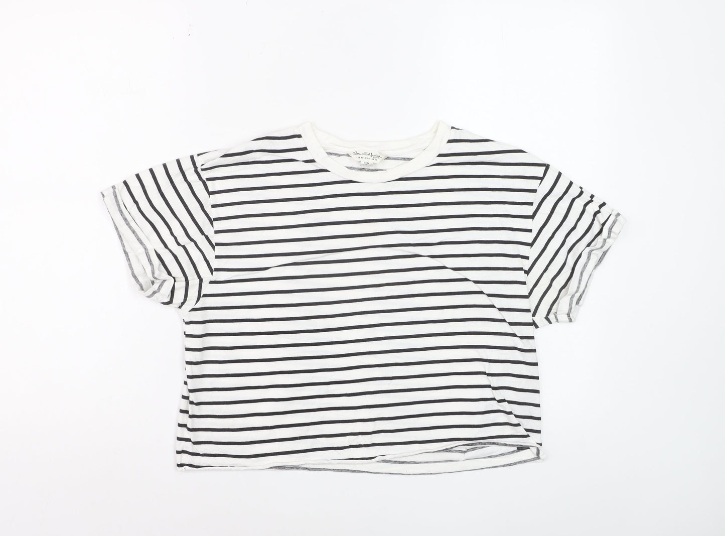 Miss Selfridge Women’s White Striped Cotton T-Shirt Size 12