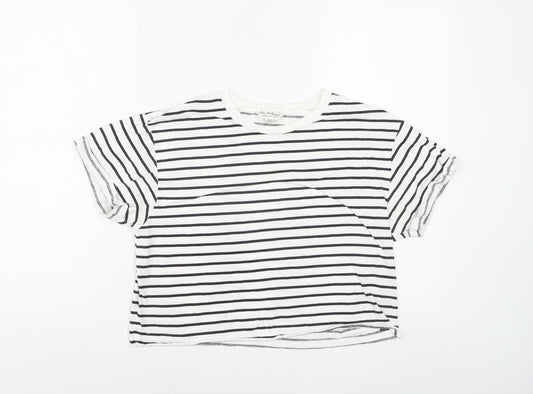 Miss Selfridge Women’s White Striped Cotton T-Shirt Size 12