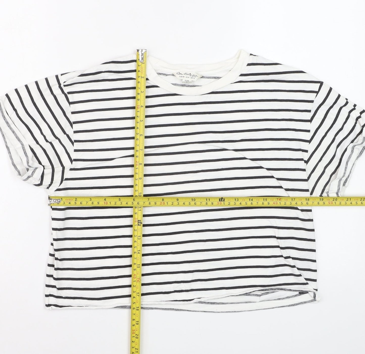 Miss Selfridge Women’s White Striped Cotton T-Shirt Size 12