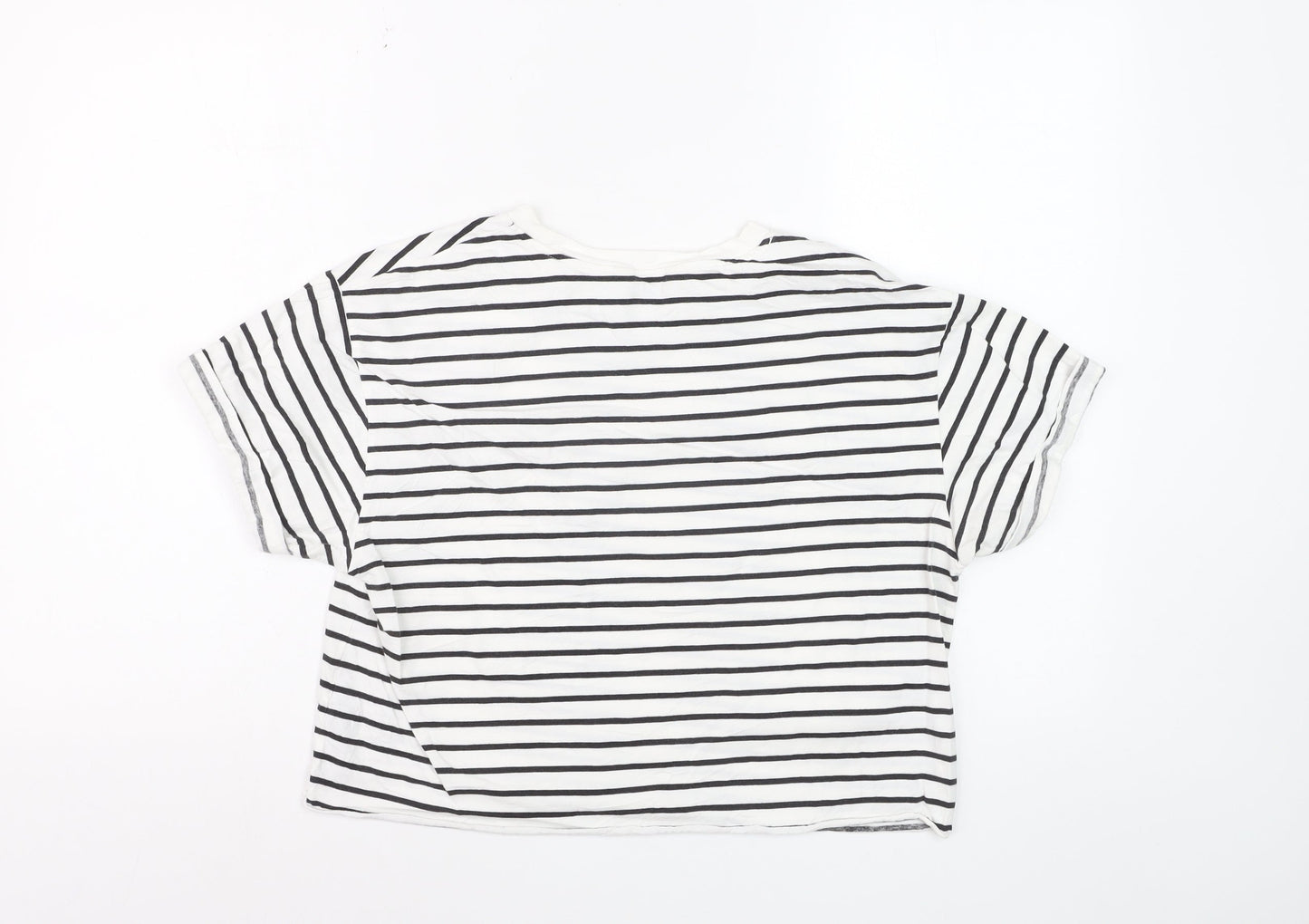 Miss Selfridge Women’s White Striped Cotton T-Shirt Size 12