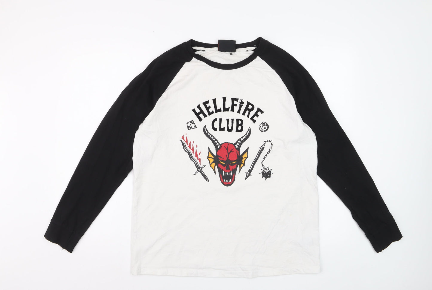 Stranger Things Hellfire Club Black & White Long Sleeve Men's T-Shirt M