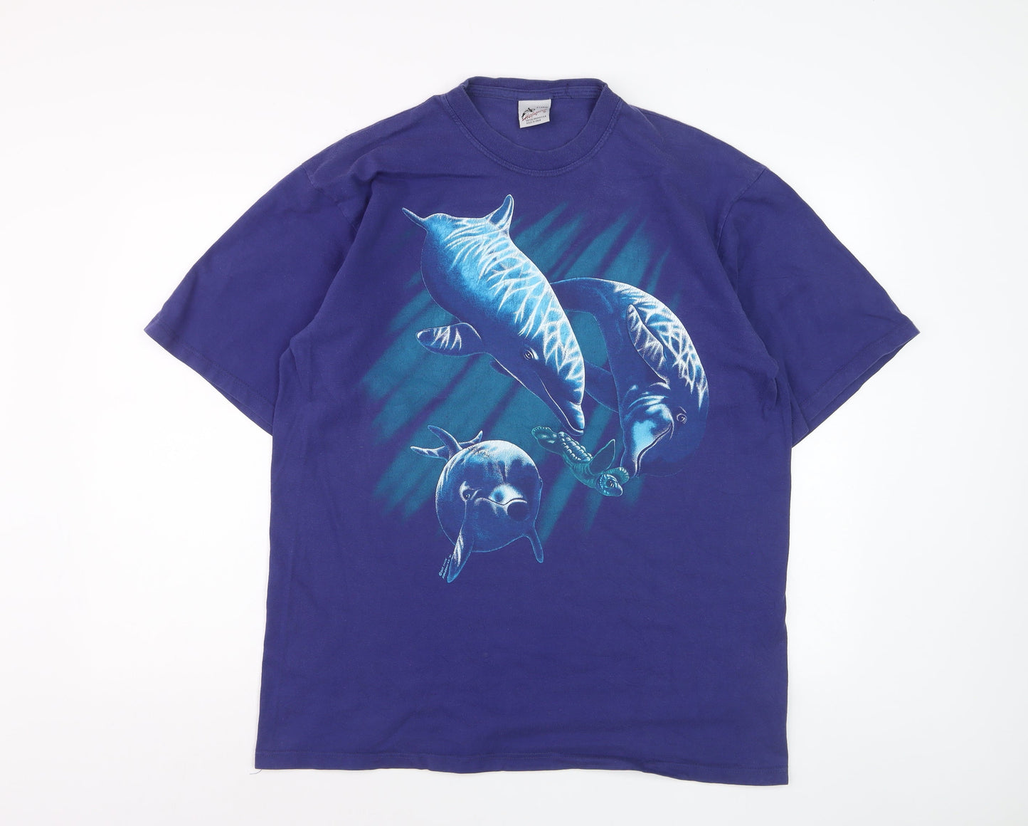 Harlequin Men’s Blue Dolphin Graphic Nature T-Shirt XL Vintage
