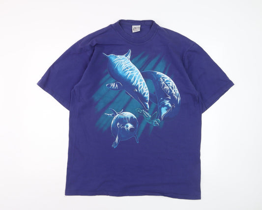 Harlequin Men’s Blue Dolphin Graphic Nature T-Shirt XL Vintage