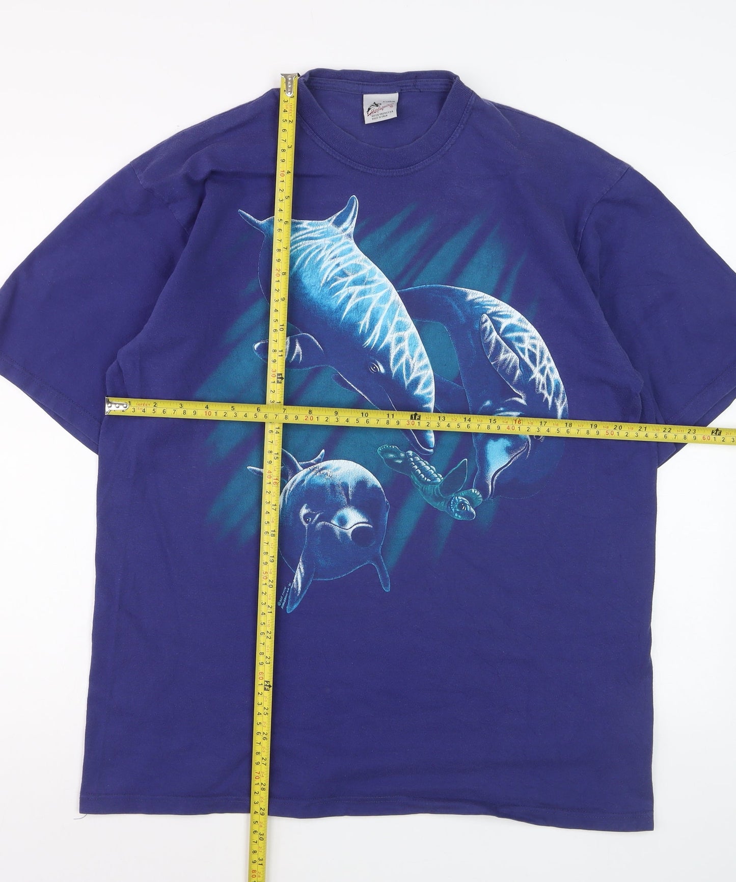 Harlequin Men’s Blue Dolphin Graphic Nature T-Shirt XL Vintage
