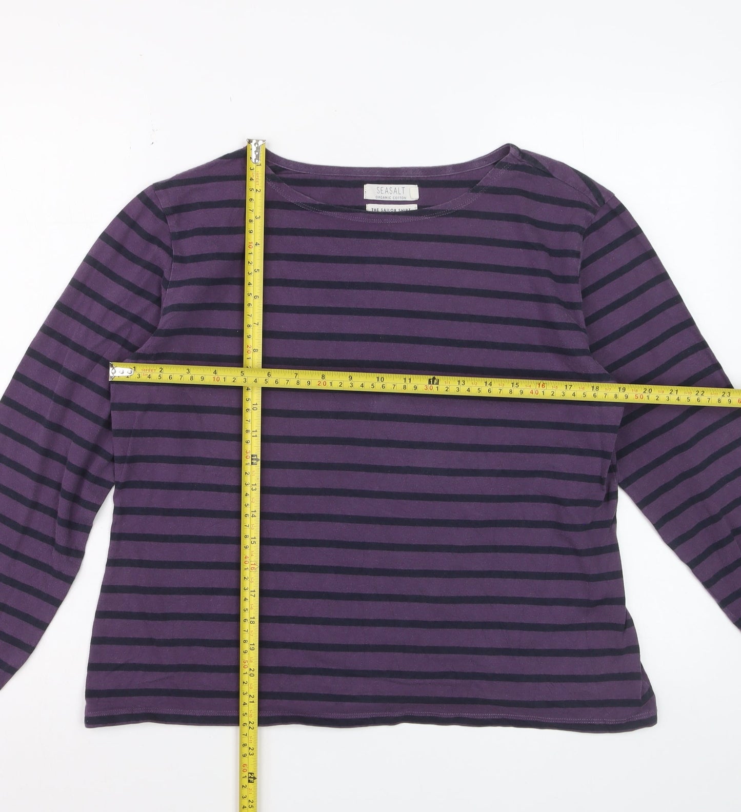 Seasalt Women’s Purple Stripe Organic Cotton Long Sleeve Sailor T-Shirt Size 16