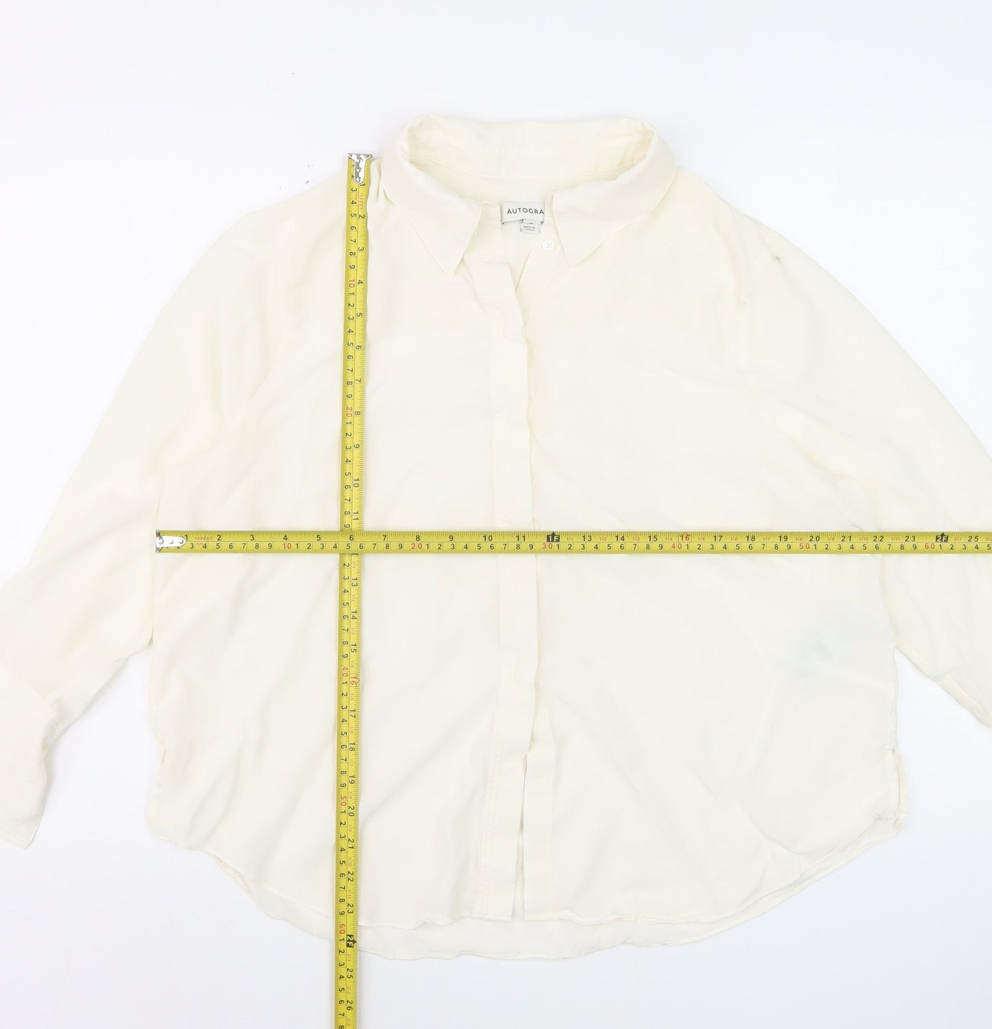 Marks and Spencer Women Ivory Silk Button-Up Shirt Size 18