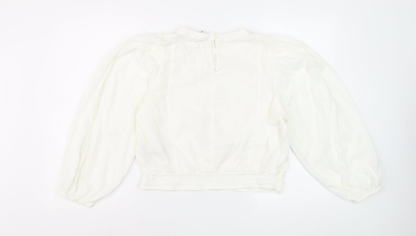 Marks and Spencer Womens Ivory Embroidered Long Sleeve Blouse Size 12
