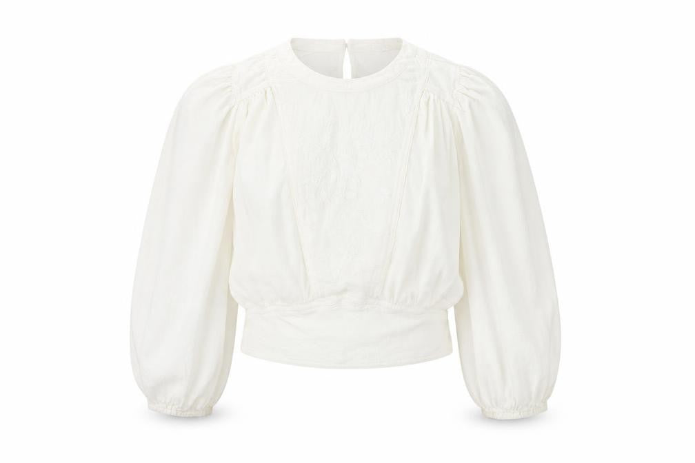 Marks & Spencer Women's Ivory Embroidered Long Sleeve Blouse Size 10