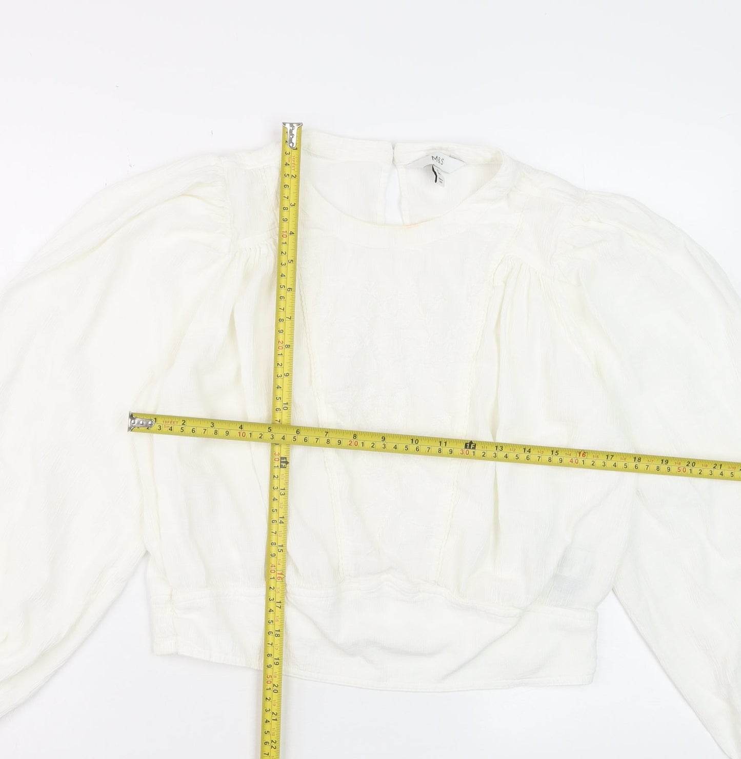 Marks and Spencer Women's Ivory Embroidered Long Sleeve Blouse Size 10