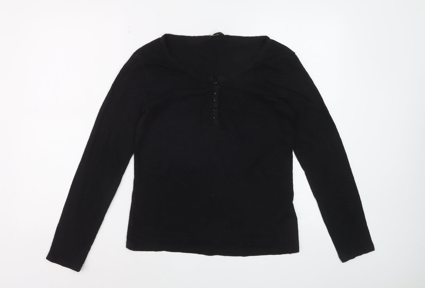 Massimo Dutti Women's Black Long Sleeve Henley Cotton Top Size L